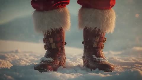 Falling Snowflakes on Fur-Trimmed Leather Boots at Twilight