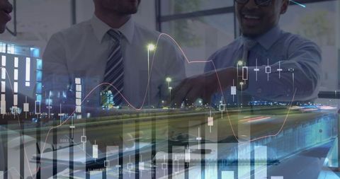 Business professionals analyzing financial growth projections
