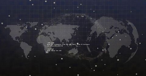 Digital World Map with Code and Networking Elements