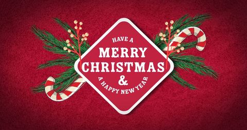 Christmas Greetings on Red Background with Festive Decorations