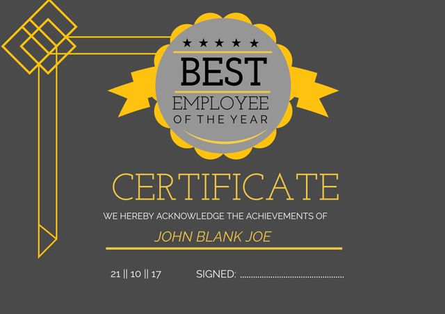 Editable Best Employee of the Year Certificate Template with Modern Design - Download Free Stock Templates Pikwizard.com