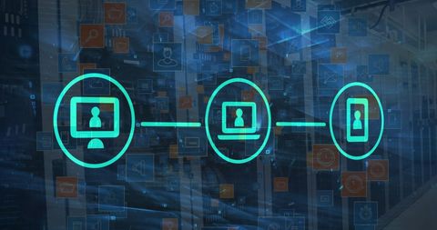 Digital Connectivity Icons Over Server Background - Download Free Stock Images Pikwizard.com
