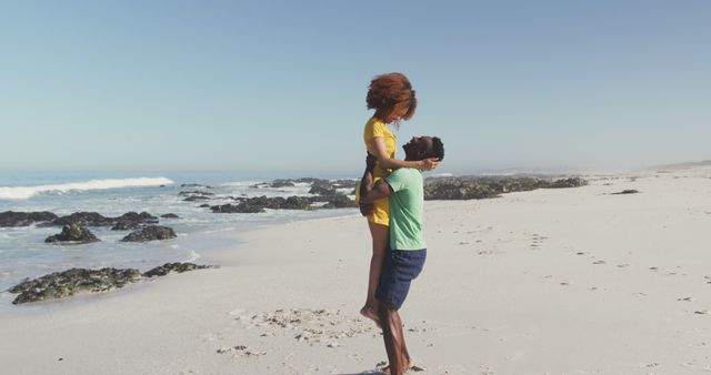 Romantic Couple Having Fun on Sandy Beach with Clear Sky - Download Free Stock Images Pikwizard.com