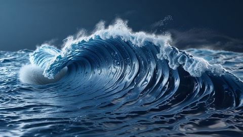 Dramatic ocean wave curl with spray and foam