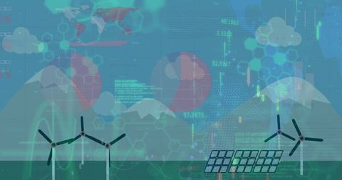 Sustainable energy future with wind turbines and solar at sea