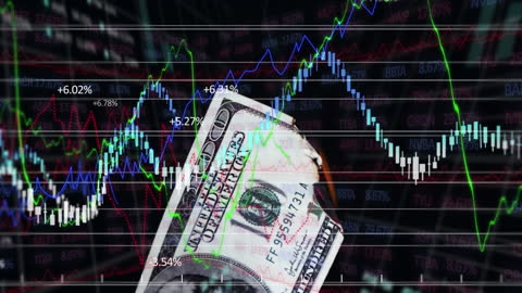 Animation of Financial Data and US Dollar Note on Digital Background