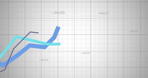 Minimalist multicolor line chart with cyan and blue trend lines on gray grid dashboard