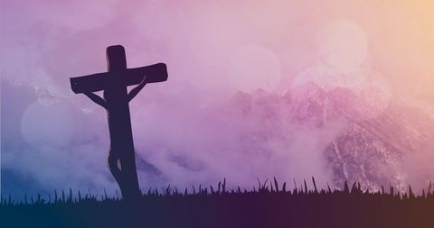 Silhouette of Crucifix Against Mystical Mountain Horizon - Download Free Stock Images Pikwizard.com