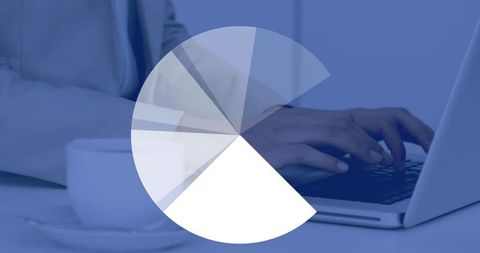 Dynamic pie chart over businessman's hand and laptop