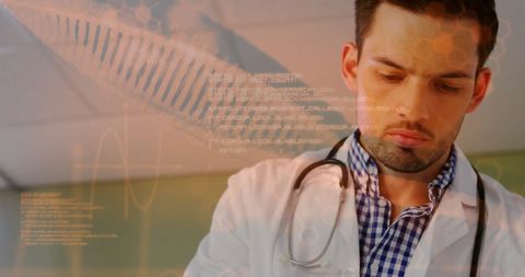 Male Doctor Analyzing Data with Modern Digital Interface Overlay - Download Free Stock Images Pikwizard.com