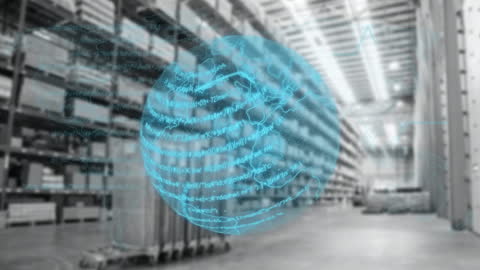 Digital Globe Animation Overlay in Warehouse Setting