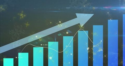 Rising Data Analytics Bar Chart with Molecular Motifs