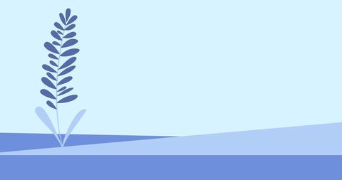 Minimalist blue landscape with simplistic plant