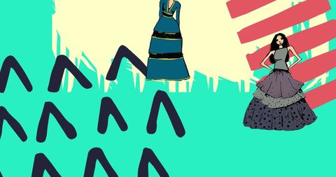 Abstract Fashion Illustrations With Dresses and Shapes
