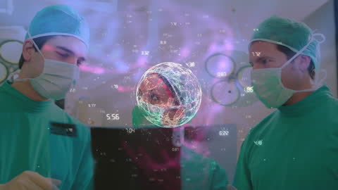 Surgeons Analyzing Data in Futuristic Operating Room