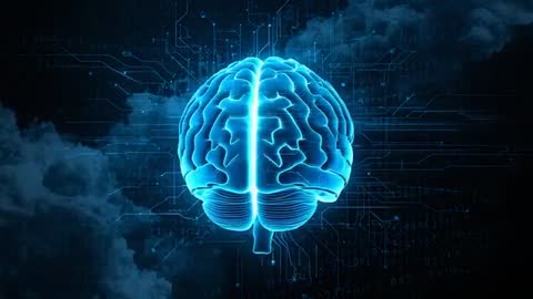 Rotating Futuristic Digital Brain with Circuit Overlay