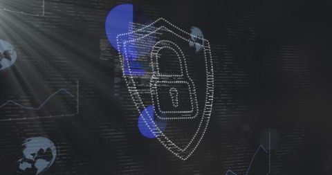 Digital lock with data visuals highlighting cybersecurity