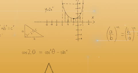 Mathematical Symbols and Graphs on Abstract Yellow Background