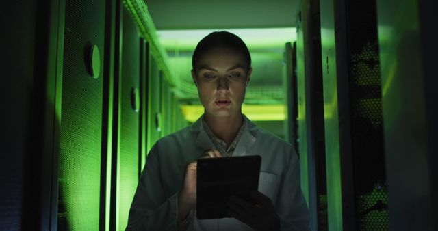 Female Scientist Working with Tablet in Data Center - Download Free Stock Photos Pikwizard.com