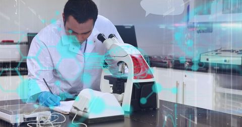 Scientist Analyzing Data Using Microscope in Advanced Lab - Download Free Stock Images Pikwizard.com