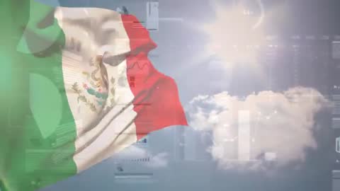 Mexican Flag Waving with Digital Data and Sky
