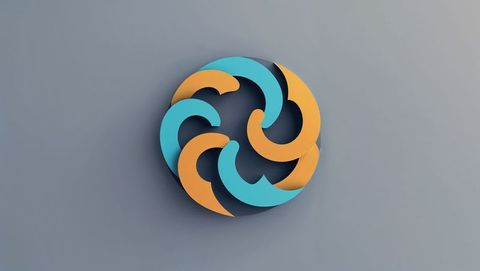 Interlocking turquoise and orange abstract emblem