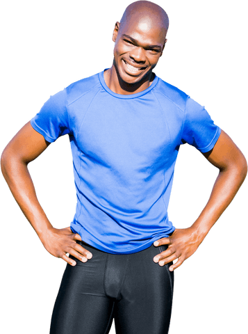 Smiling Athlete in Blue Sportswear on Transparent Background