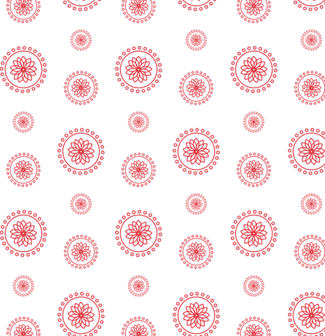 Red circular floral pattern on transparent background
