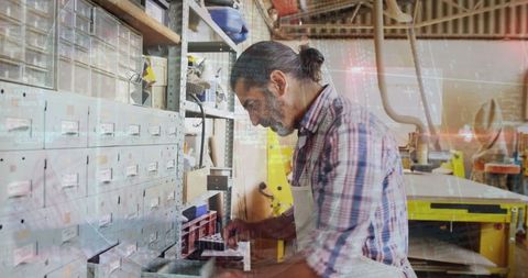 Carpenter in Workshop Embracing Digital Technology Overlay