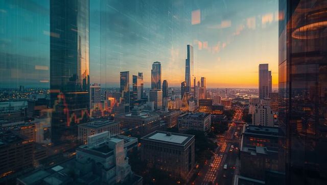Serene Urban Sunset Reflection on Glass Skyscraper Facades