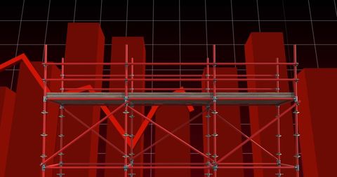 Red scaffolding against rising graph background
