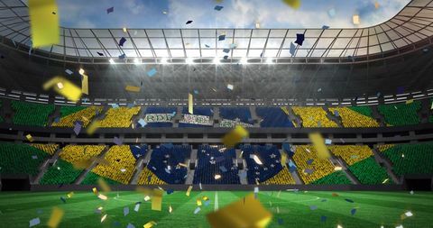 Brazilian Flag on Stadium Seats with Confetti Celebration - Download Free Stock Images Pikwizard.com