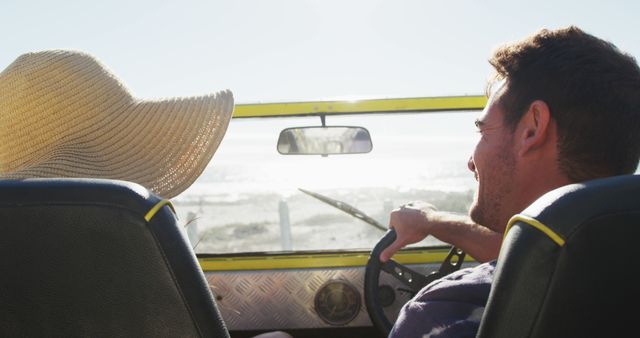 Couple Enjoying Road Trip in Convertible by the Beach - Download Free Stock Images Pikwizard.com