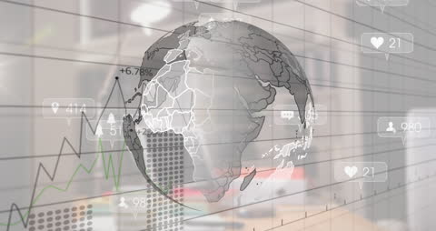 Global Business Data Animation with Notifications and Graphs