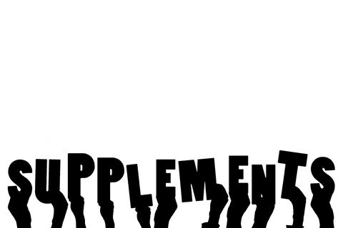 Transparent illustration of hands with supplements sign