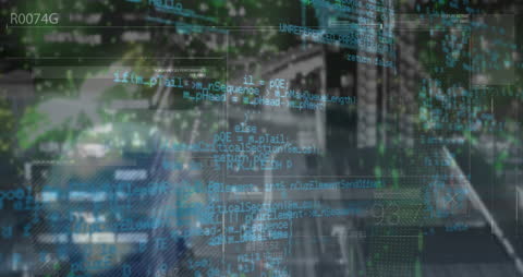 Digital Financial Data Overlaid on Cityscape