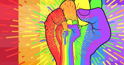 Vibrant rainbow fists representing unity and pride