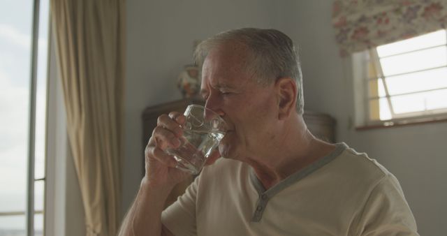 Senior man drinking water at home, staying hydrated indoors - Download Free Stock Images Pikwizard.com