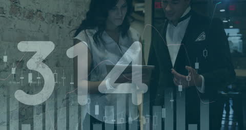 Business Partners Analyzing Data with Charts Overlay