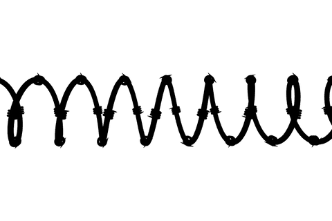 Transparent barbed wire spiral set against dark background