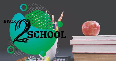 Back to School with School Supplies and Apple on Desk - Download Free Stock Images Pikwizard.com