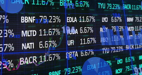 Financial Data Processing Animation with Digital Neon Numbers and Graphs