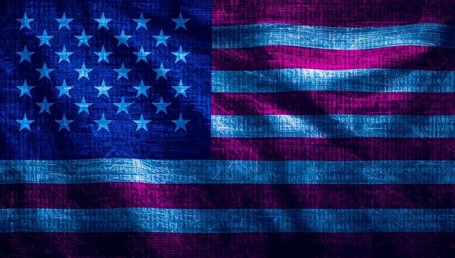 Futuristic american flag with binary code betraying technology's influence