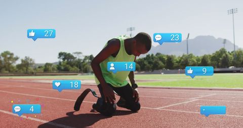 Inspirational Moment of Athletic Triumph on Track with Social Media Engagement - Download Free Stock Images Pikwizard.com