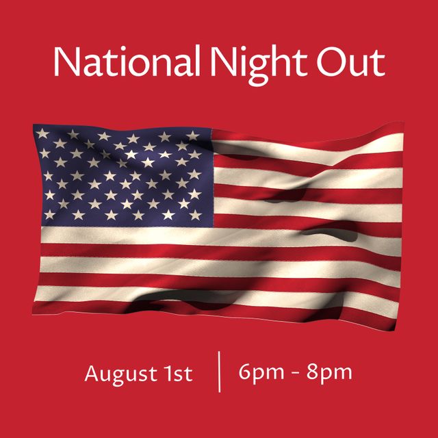 National Night Out Celebration with Waving American Flag on Red Background - Download Free Stock Templates Pikwizard.com