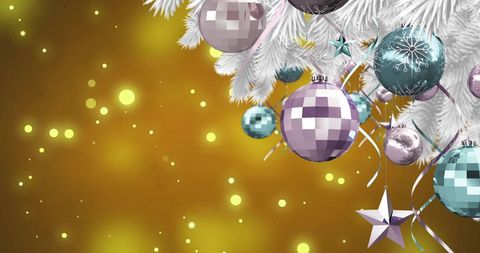 Festive Christmas Tree Ornaments Against Gold Background