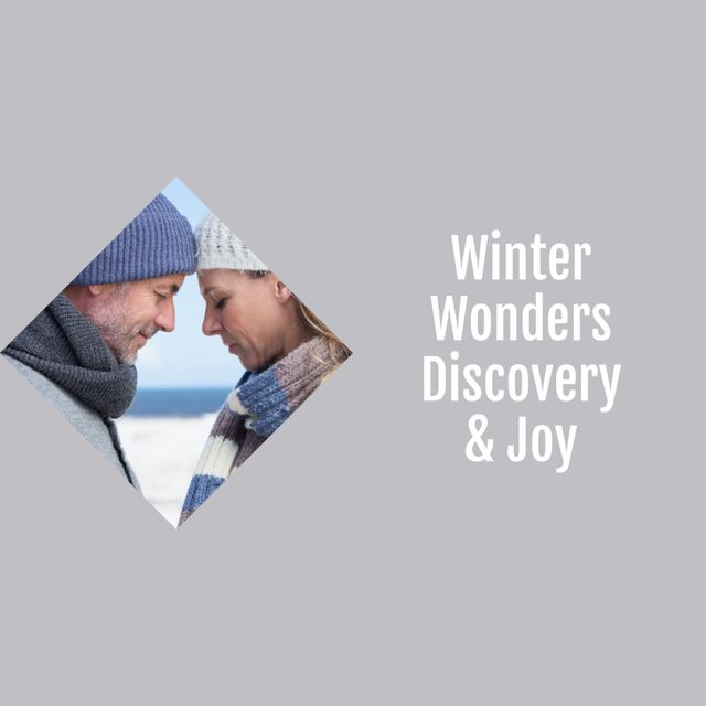 Happy Couple Embracing Winter Scenery Promoting Seasonal Joy - Download Free Stock Templates Pikwizard.com