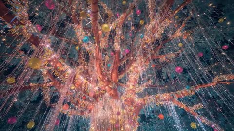 Glowing Tree with Twinkling Icicle Lights at Night