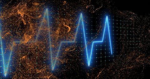 Pulsing Blue ECG Waveform Over Particle Grid Background