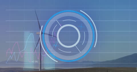 Animated Financial Data Overlay with Wind Turbine Concept
